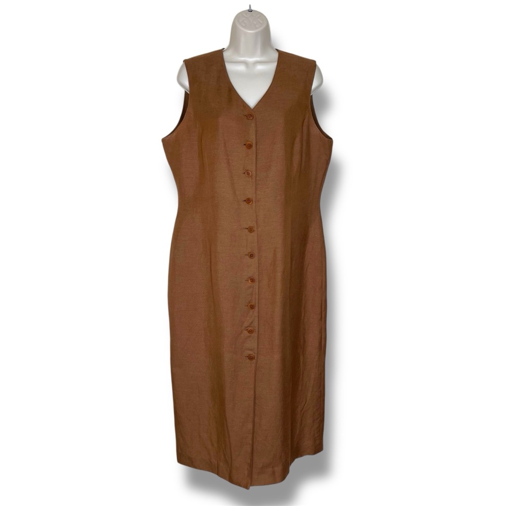 Lands' End Brown Linen Midi Dress